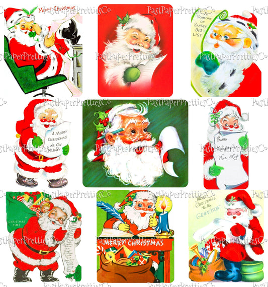 18 Vintage Christmas Santa Claus and His List Collage and Full Card Images PDF Instant Digital Download MCM Xmas Naughty or Nice Clipart