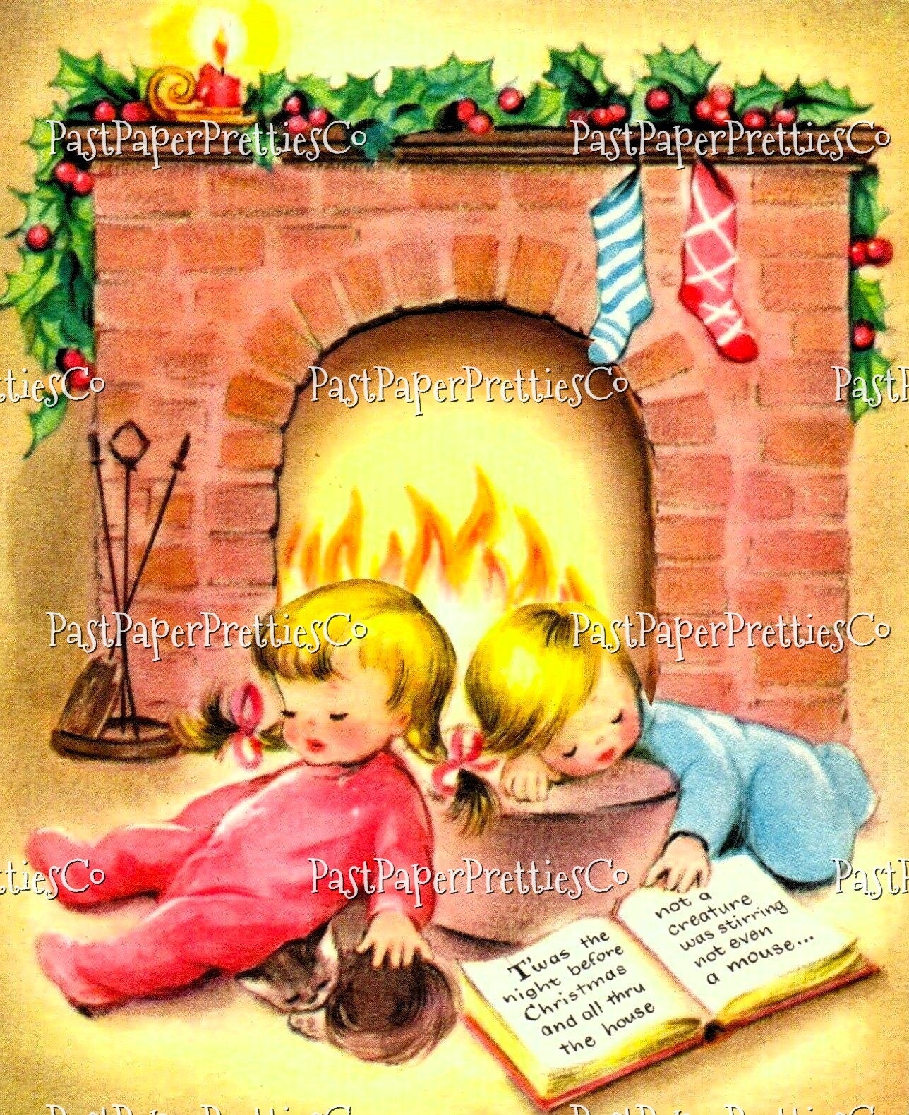 36 Vintage The Night Before Christmas Shhh Sleepy Children Santa Collage Sheets & Full Card Images Printable PDF Instant Digital Download