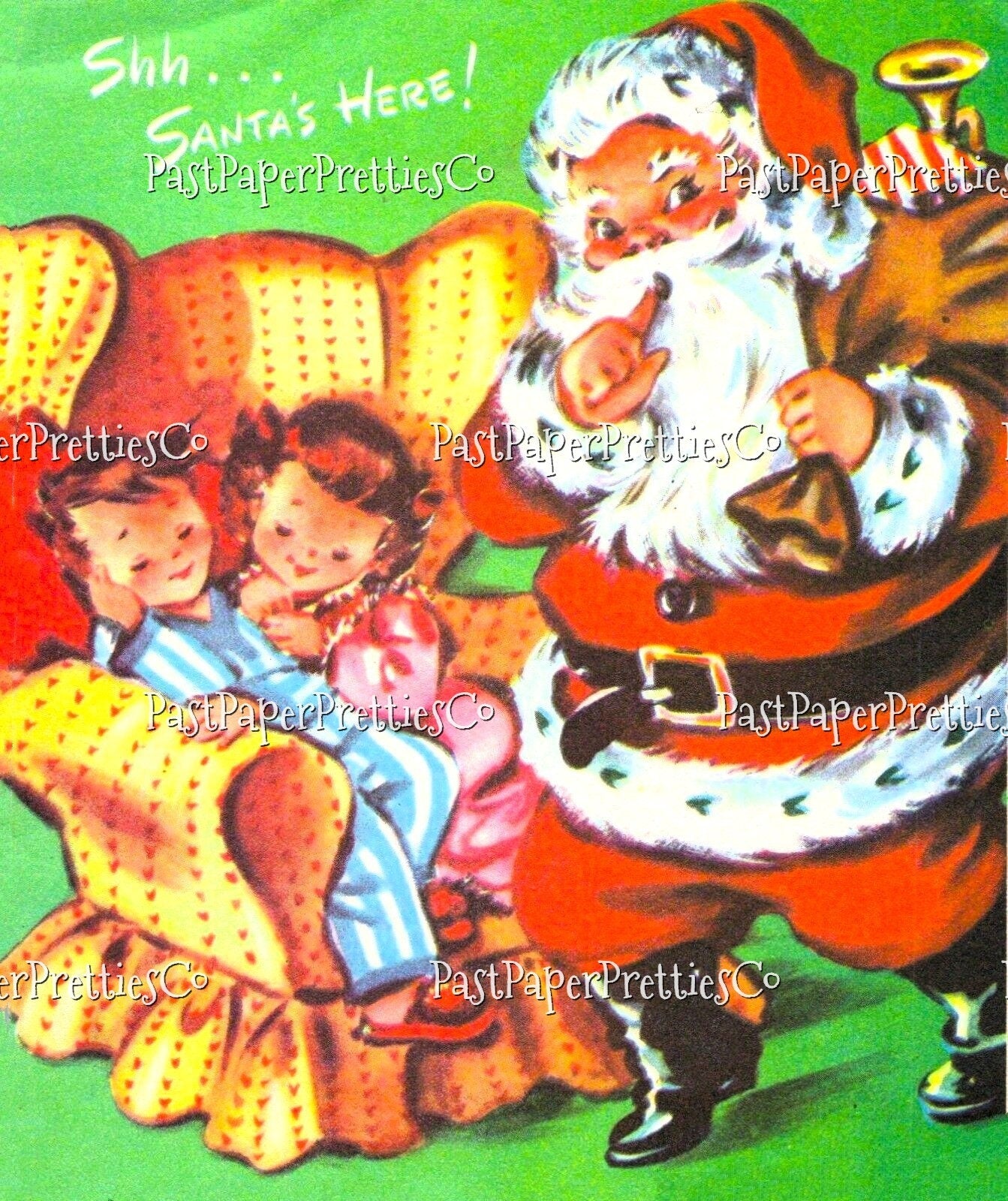 36 Vintage The Night Before Christmas Shhh Sleepy Children Santa Collage Sheets & Full Card Images Printable PDF Instant Digital Download