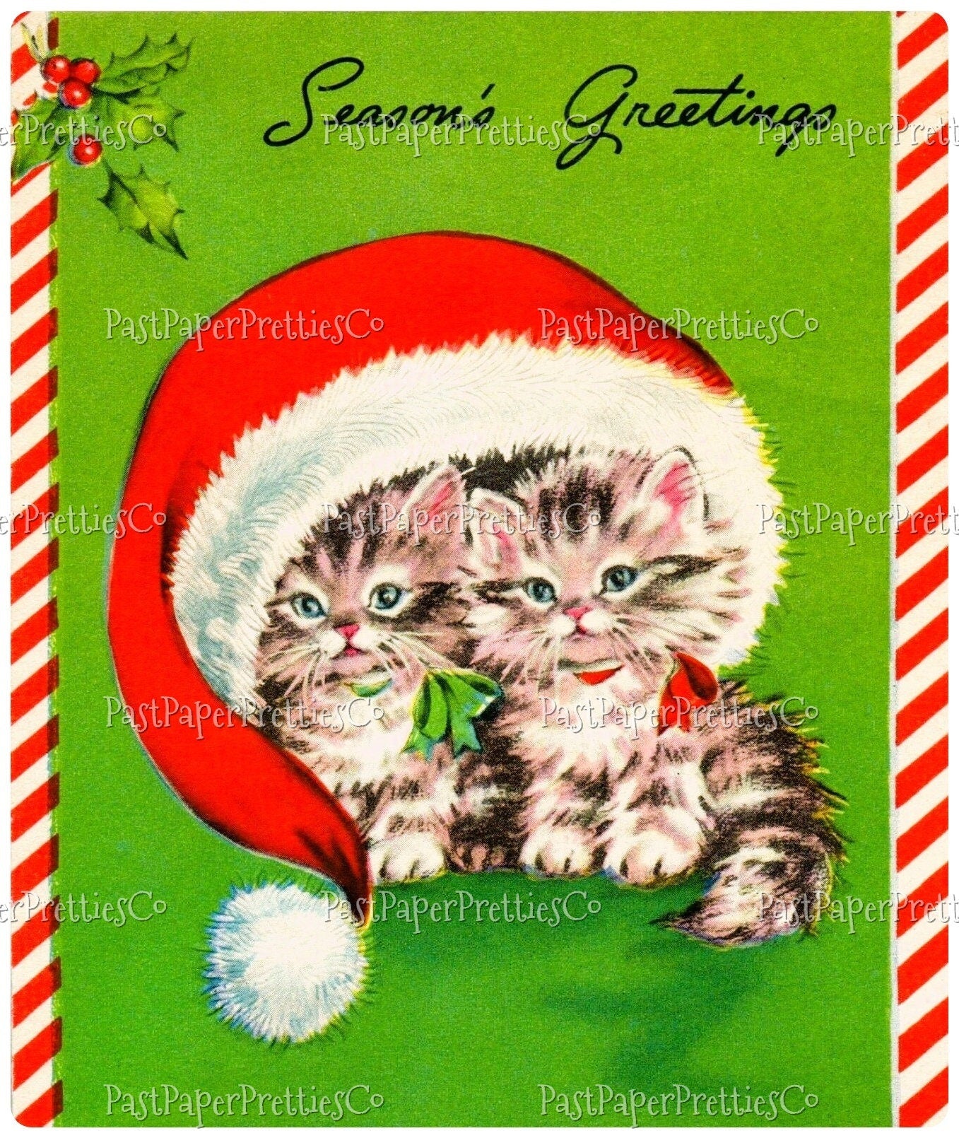 Vintage Printable Christmas Cats in Hats Card Collage Sheets and Full Images  ALL Holiday Kitties PDF Instant Digital Download 2 Sizes