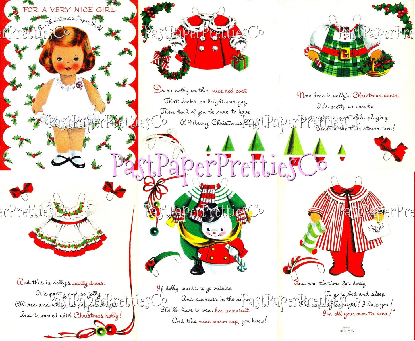 Vintage Christmas Paper Doll CUTE Dolly Norcross Greeting Card Printable PDF Instant Digital Download Festive Little Girl Holiday Outfits