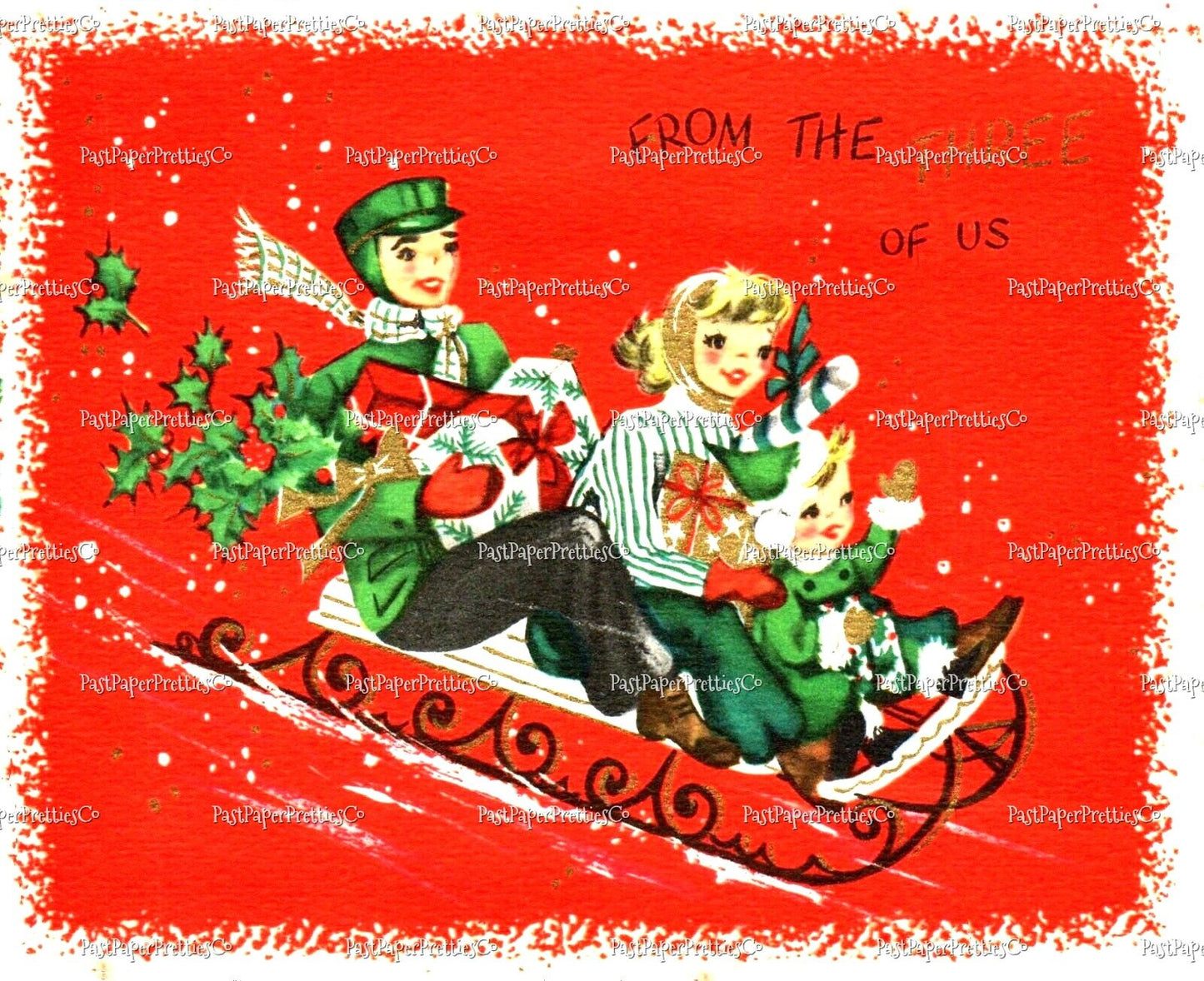 Vintage Printable Christmas Family of 3 From the Three of Us Card Images 2 Sizes Collages Full Cards PDF Instant Digital Download Retro MCM