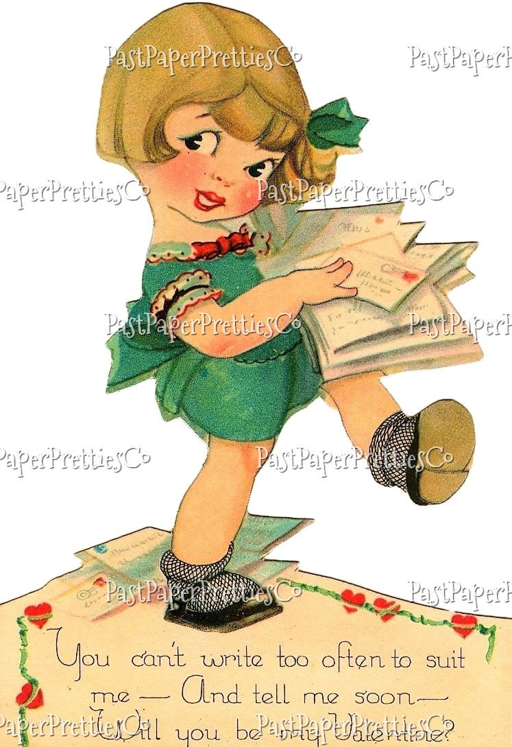 Vintage 1930s Printable Valentines Cute Coy Kids Children Card Images PDF Instant Digital Download Kitsch Kawaii Cute Girls Boy Clip Art