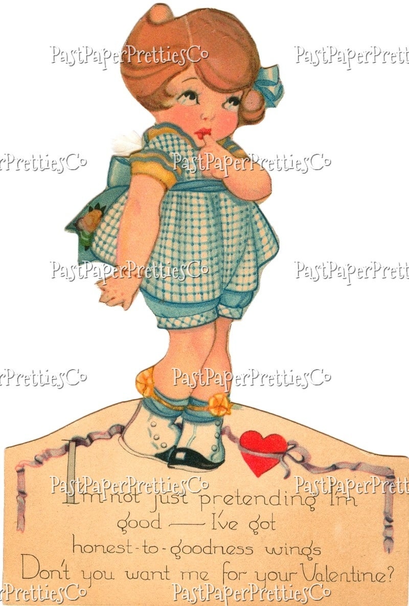 Vintage 1930s Printable Valentines Cute Coy Kids Children Card Images PDF Instant Digital Download Kitsch Kawaii Cute Girls Boy Clip Art