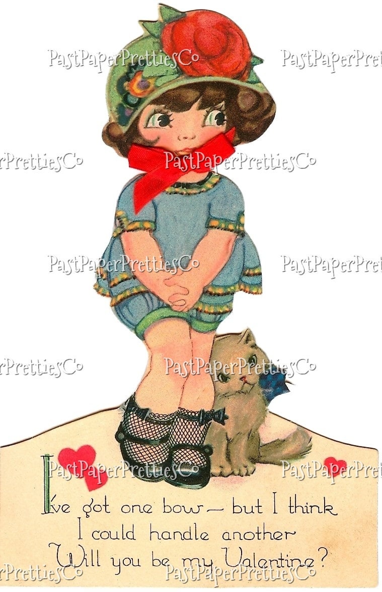 Vintage 1930s Printable Valentines Cute Coy Kids Children Card Images PDF Instant Digital Download Kitsch Kawaii Cute Girls Boy Clip Art