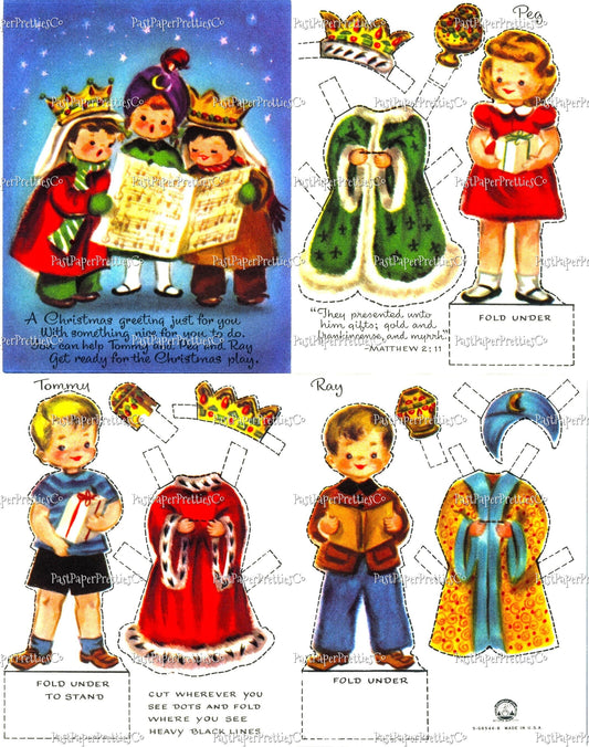 Vintage Christmas Paper Dolls School Children Nativity Christmas Play Printable PDF Instant Digital Download Festive Kids Holiday Clipart