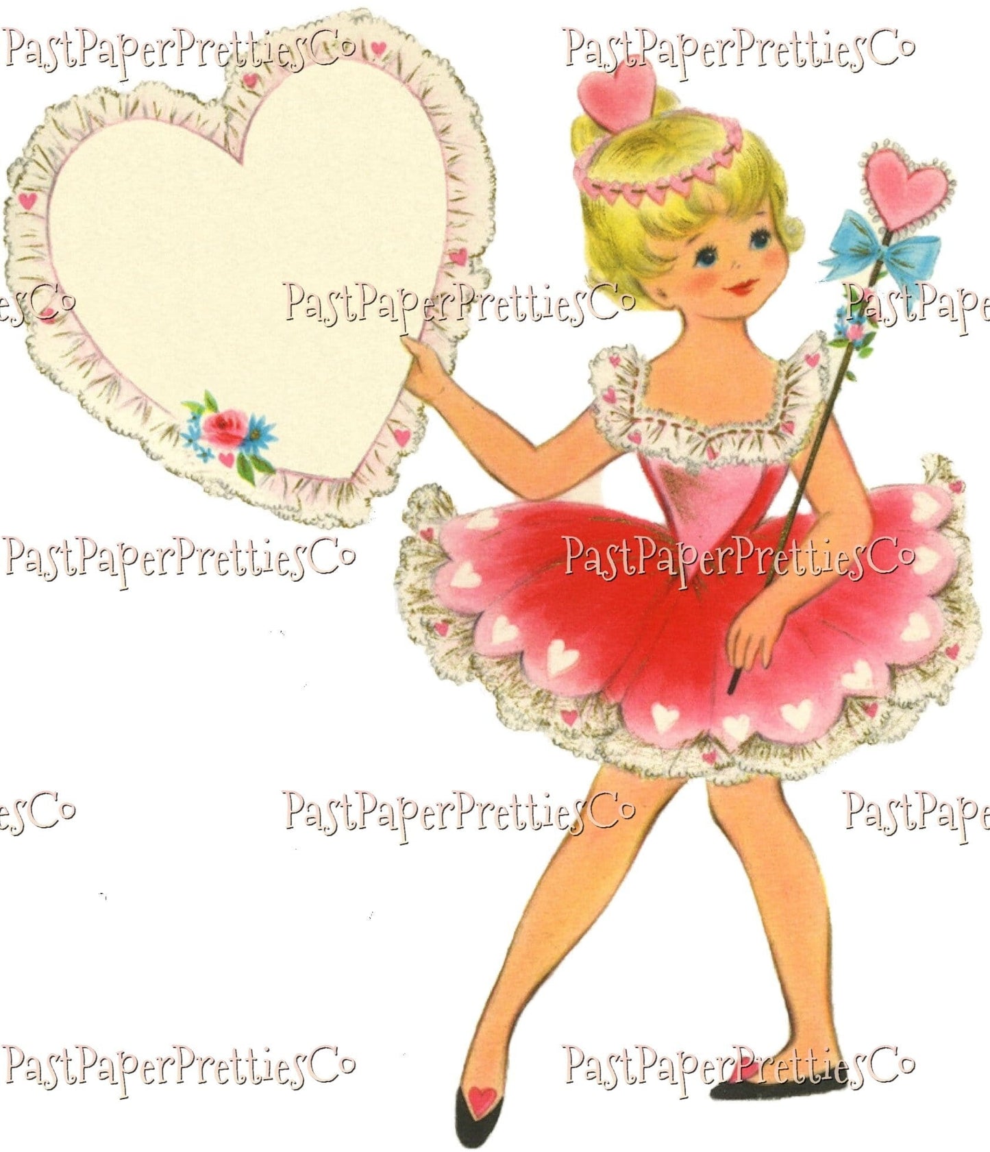 Vintage Valentine Paper Doll Ballerina Folded Printable Card c. 1960s PDF Instant Digital Download Pretty Ballet Puppet Doll and her Clothes