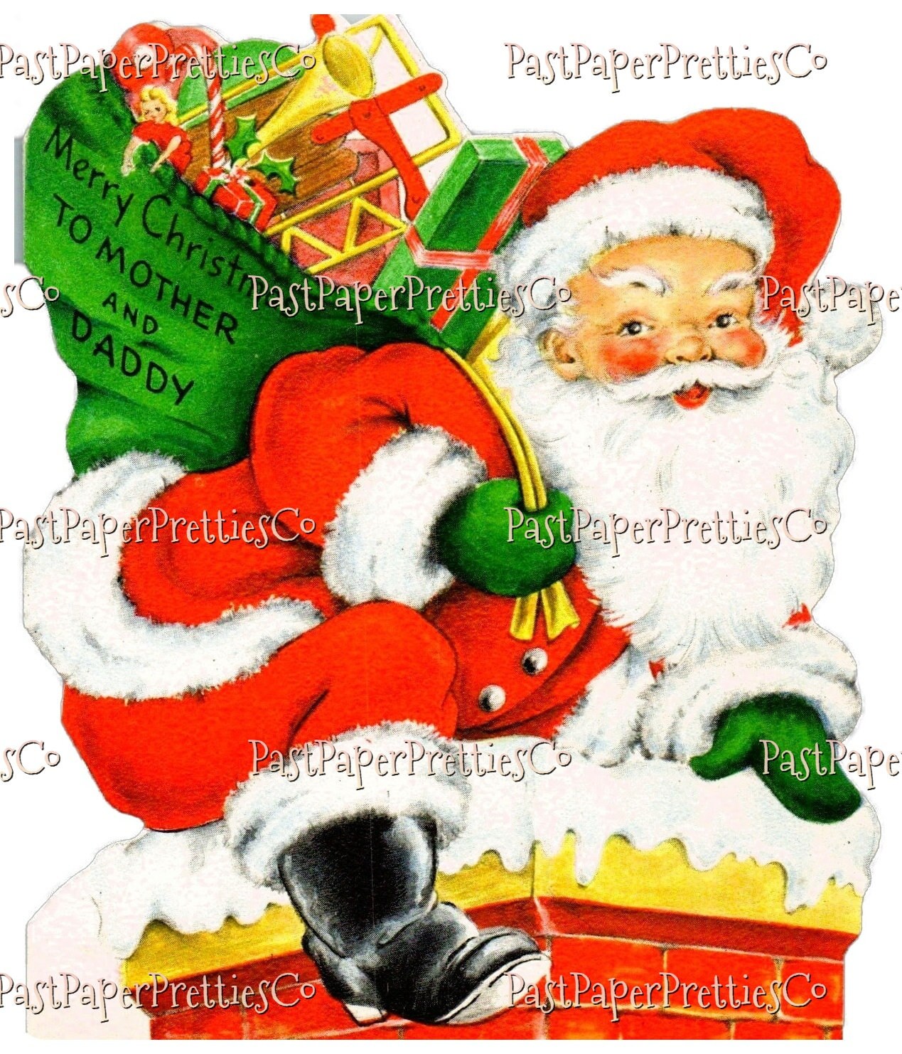 36 Vintage Christmas Santa Claus Chimney Collages and Full Size Card Images PDF Instant Digital Download MCM Xmas Rooftop Fireplace Clipart