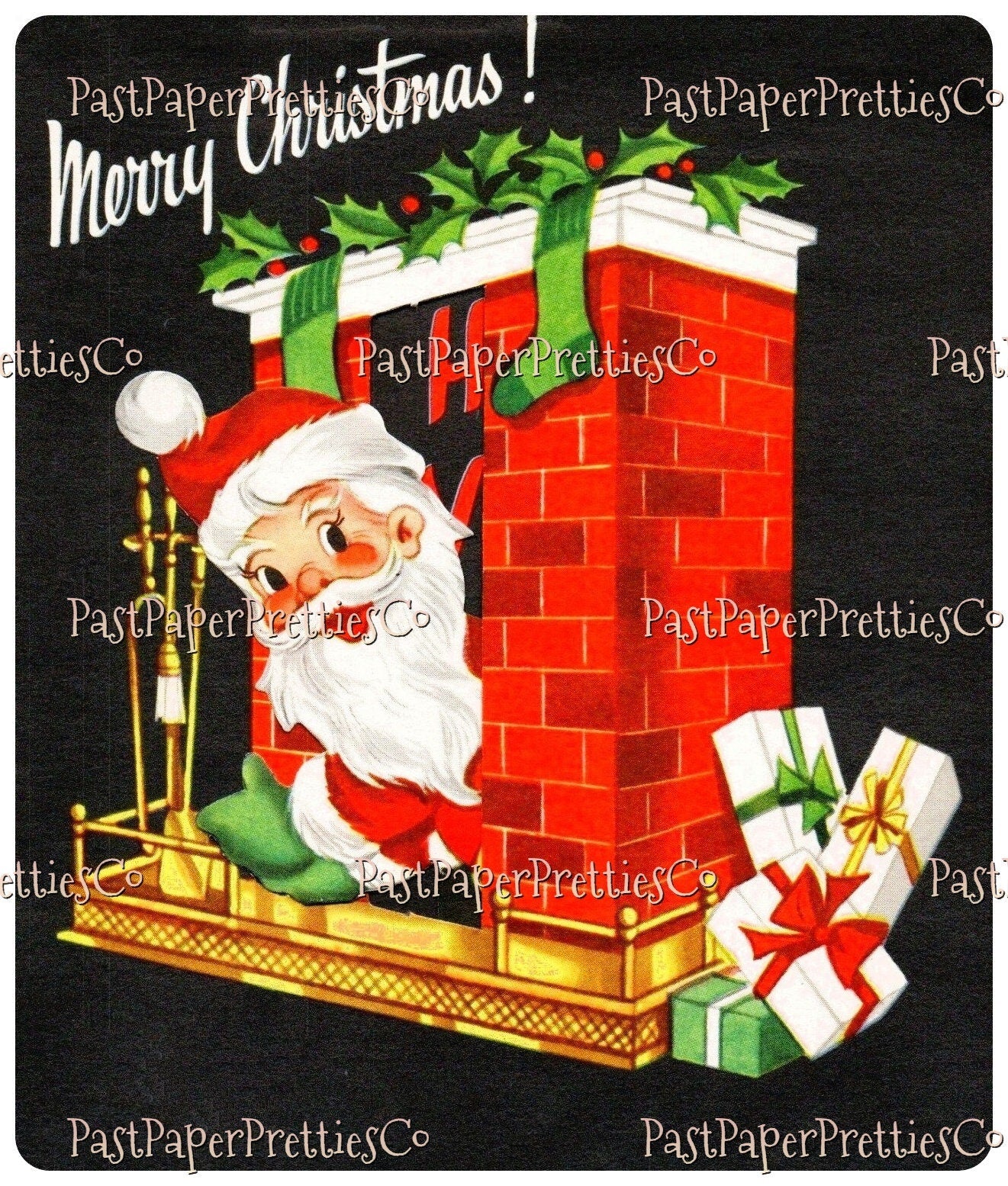 36 Vintage Christmas Santa Claus Chimney Collages and Full Size Card Images PDF Instant Digital Download MCM Xmas Rooftop Fireplace Clipart