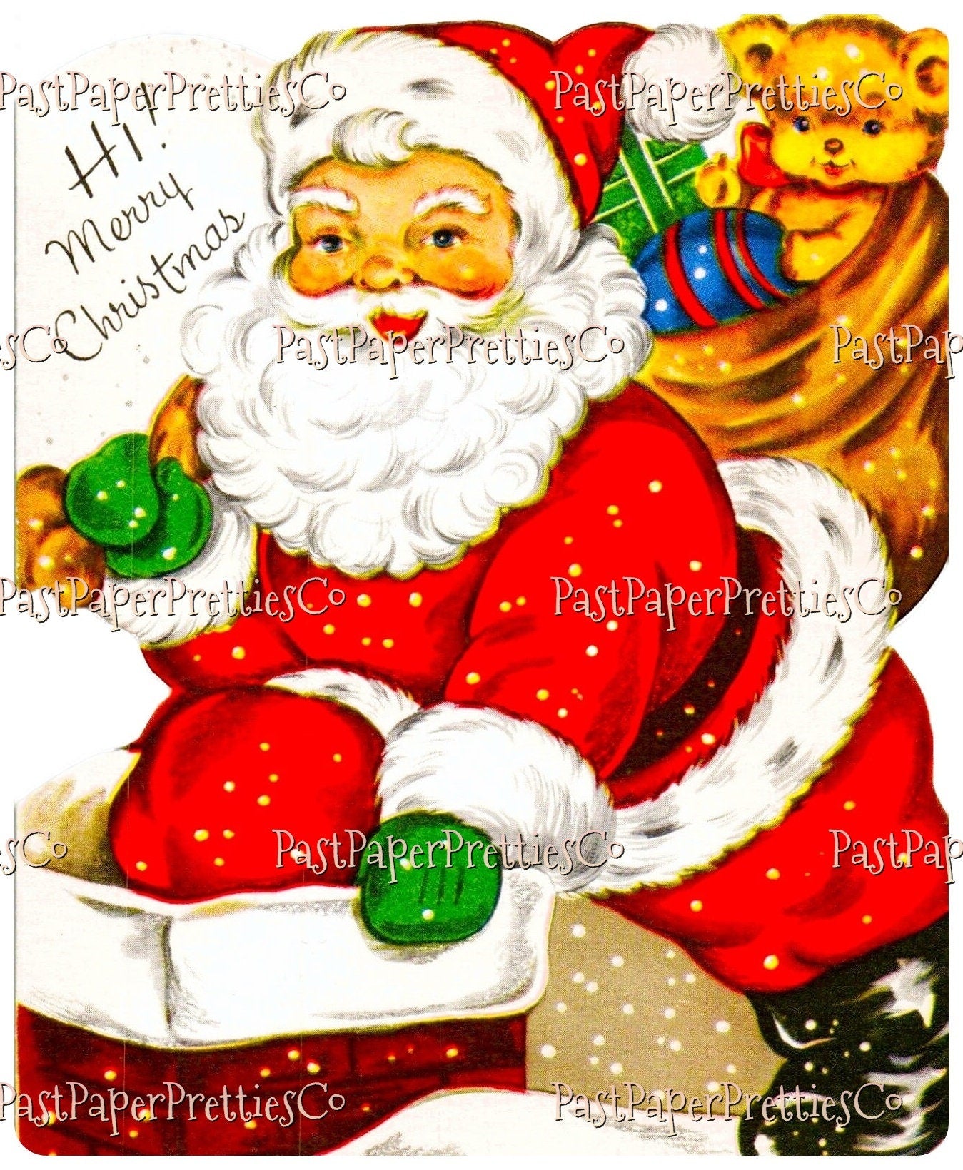 36 Vintage Christmas Santa Claus Chimney Collages and Full Size Card Images PDF Instant Digital Download MCM Xmas Rooftop Fireplace Clipart