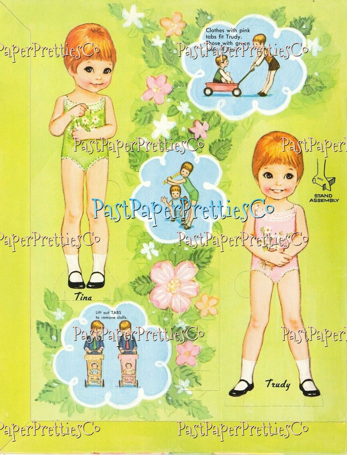 Vintage Paper Dolls Tina and Trudy Twin Dolls with Matching Wardrobes c. 1967 Printable PDF Instant Digital Download Cute Little Girls