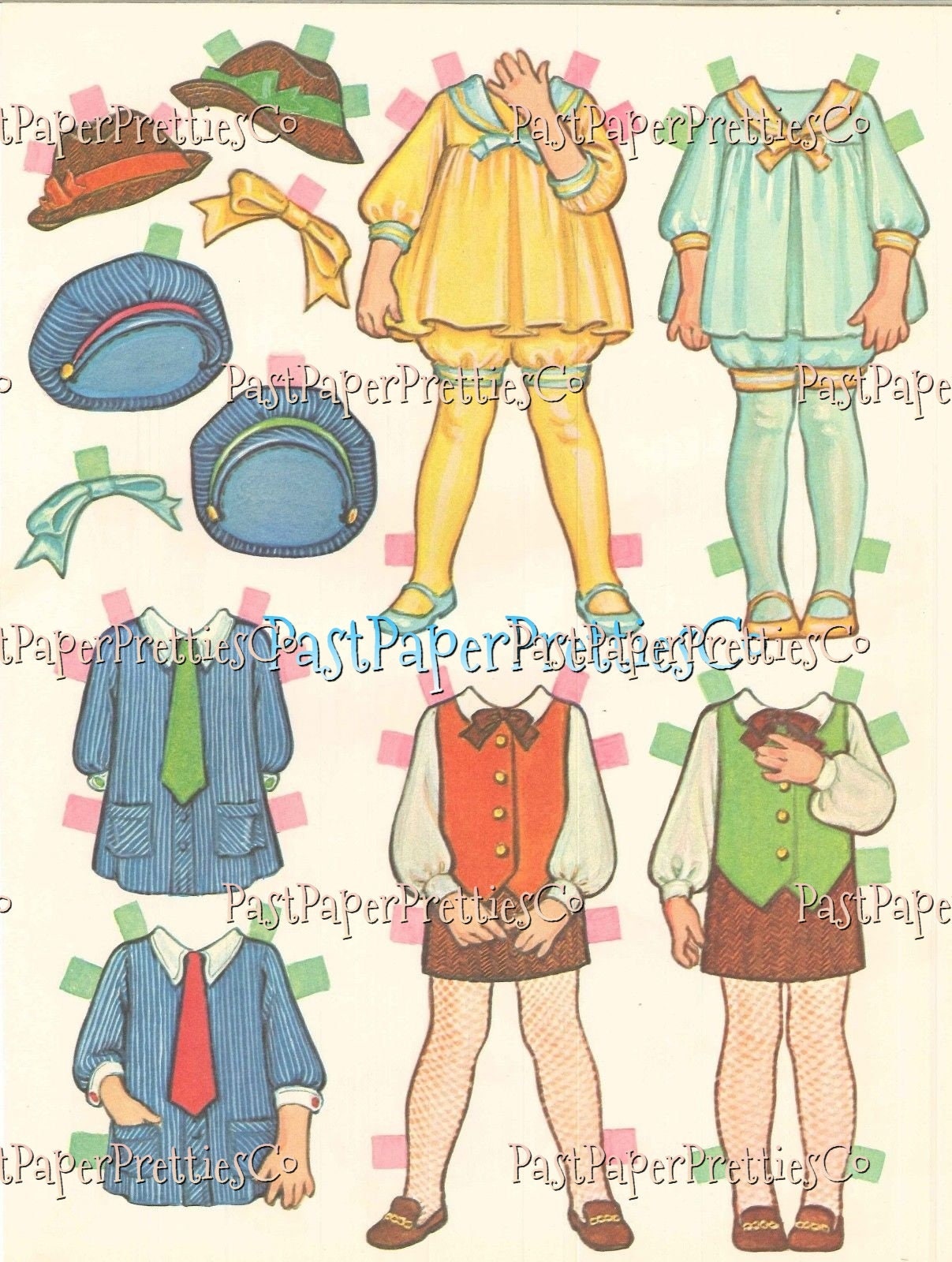 Vintage Paper Dolls Tina and Trudy Twin Dolls with Matching Wardrobes c. 1967 Printable PDF Instant Digital Download Cute Little Girls