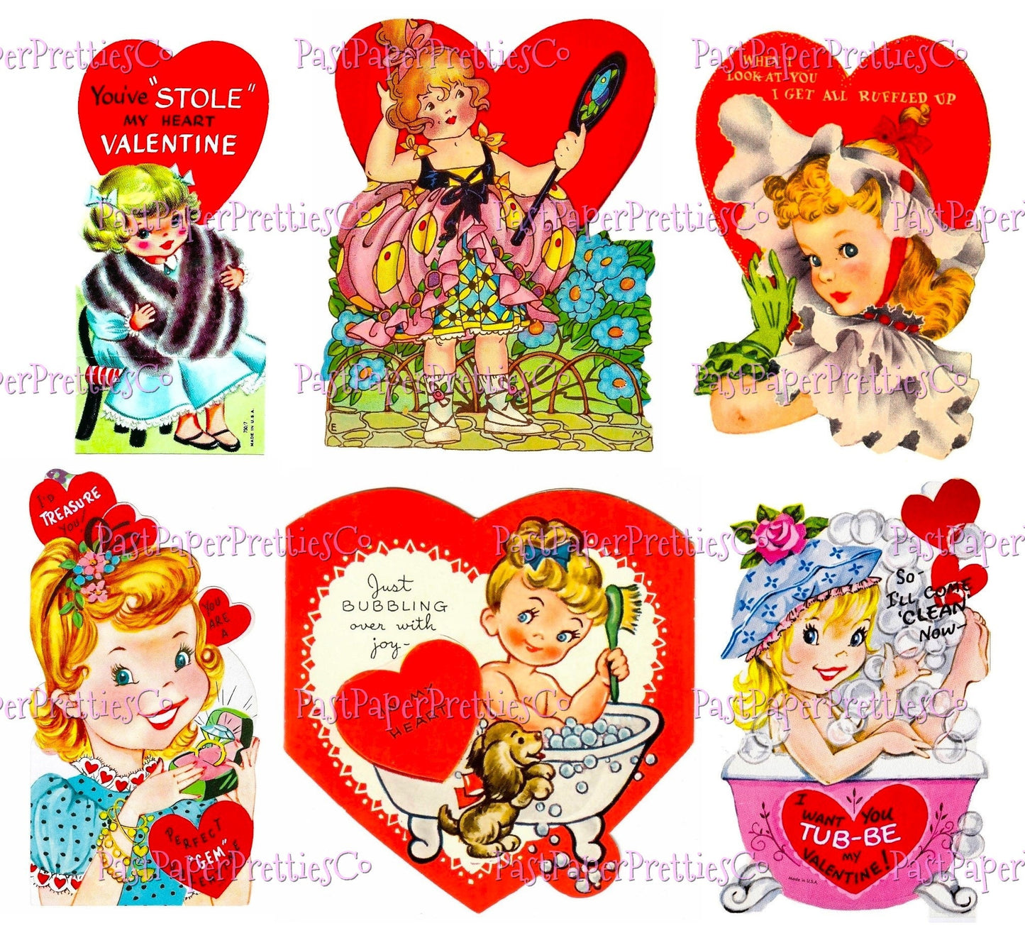 Vintage Printable Valentine Ladies Girly Glam Beauty Fashion Self Care Themed Cards Collage Sheets PDF Instant Digital Download 24 Designs
