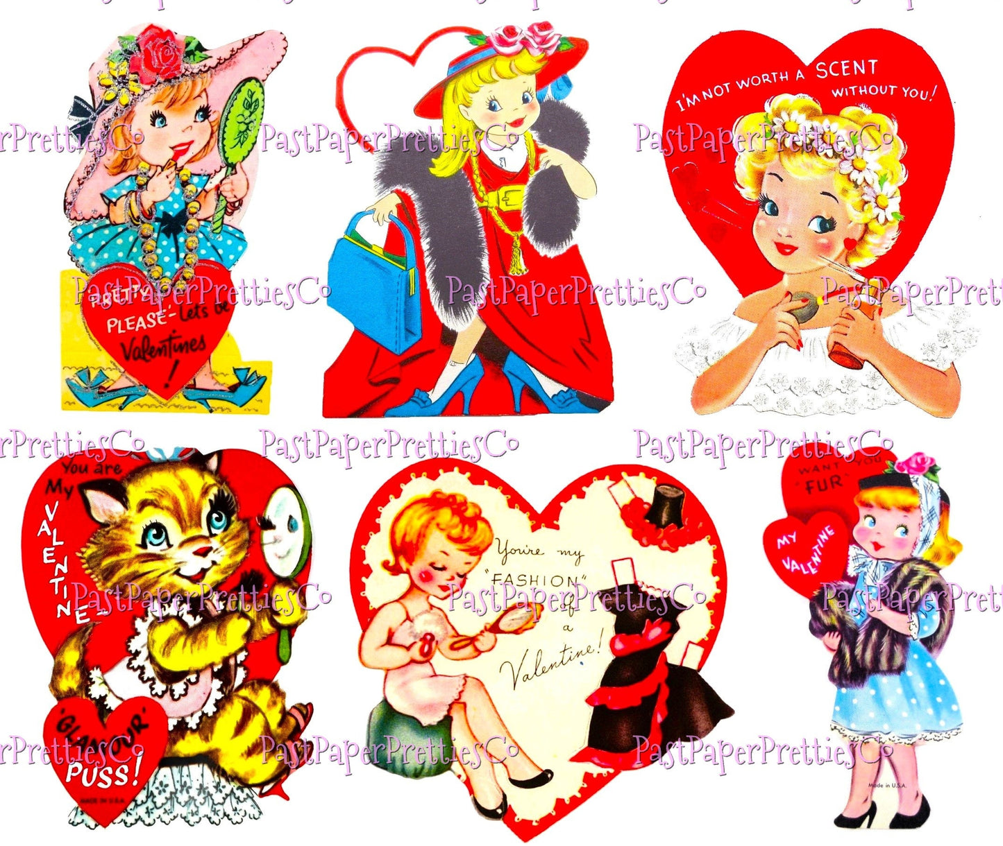 Vintage Printable Valentine Ladies Girly Glam Beauty Fashion Self Care Themed Cards Collage Sheets PDF Instant Digital Download 24 Designs