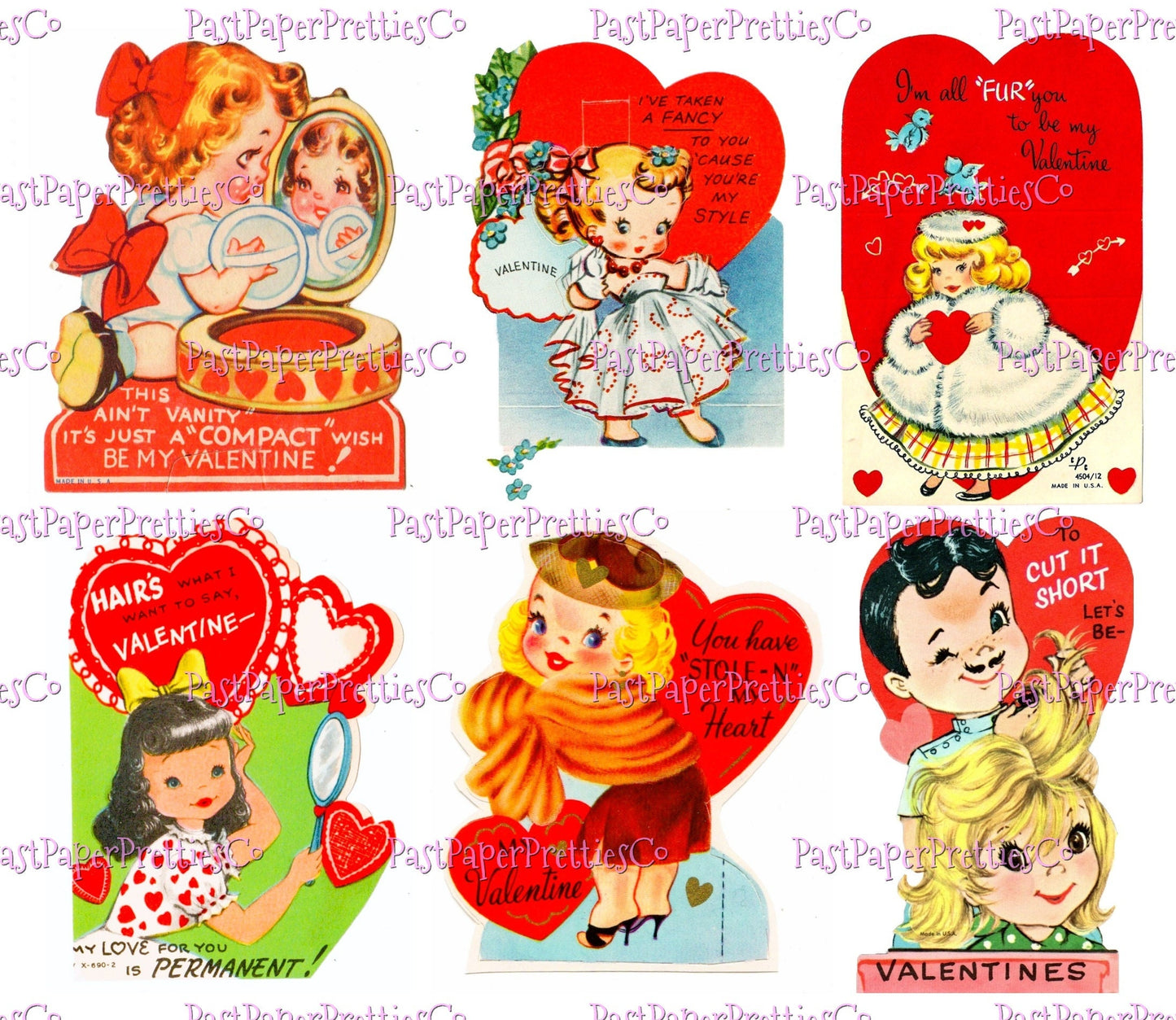 Vintage Printable Valentine Ladies Girly Glam Beauty Fashion Self Care Themed Cards Collage Sheets PDF Instant Digital Download 24 Designs