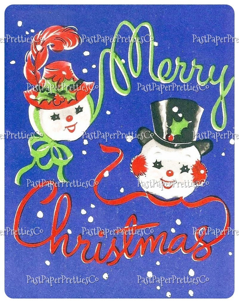 18 Vintage Christmas Jolly Snowman Faces Portraits Collage and Full Card Images PDF Instant Digital Download MCM Xmas Snow People Clipart