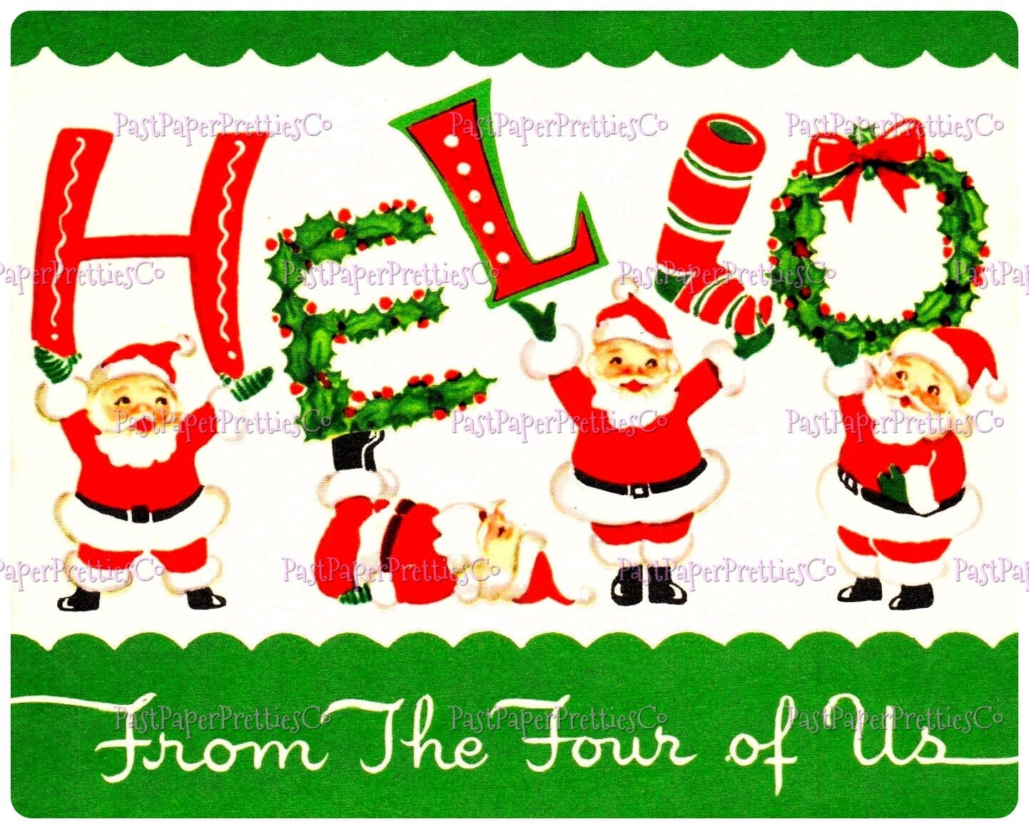 Vintage Printable Christmas Family of 4 From the Four of Us Card Images 3 Sizes Collages Full Cards PDF Instant Digital Download Retro MCM