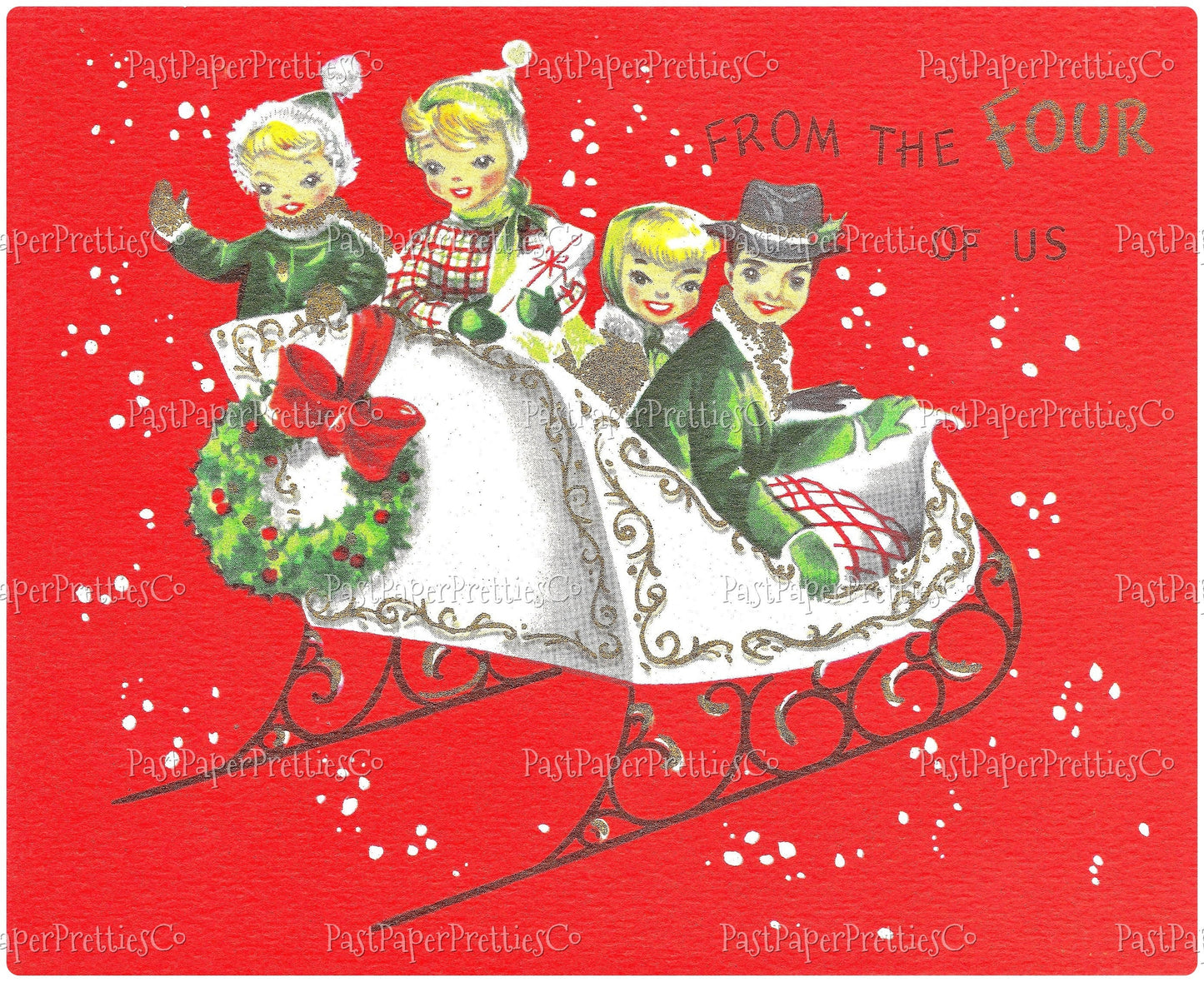 Vintage Printable Christmas Family of 4 From the Four of Us Card Images 3 Sizes Collages Full Cards PDF Instant Digital Download Retro MCM