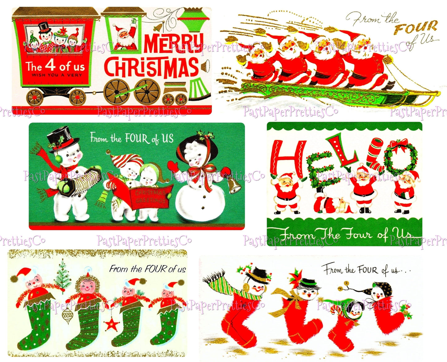 Vintage Printable Christmas Family of 4 From the Four of Us Card Images 3 Sizes Collages Full Cards PDF Instant Digital Download Retro MCM