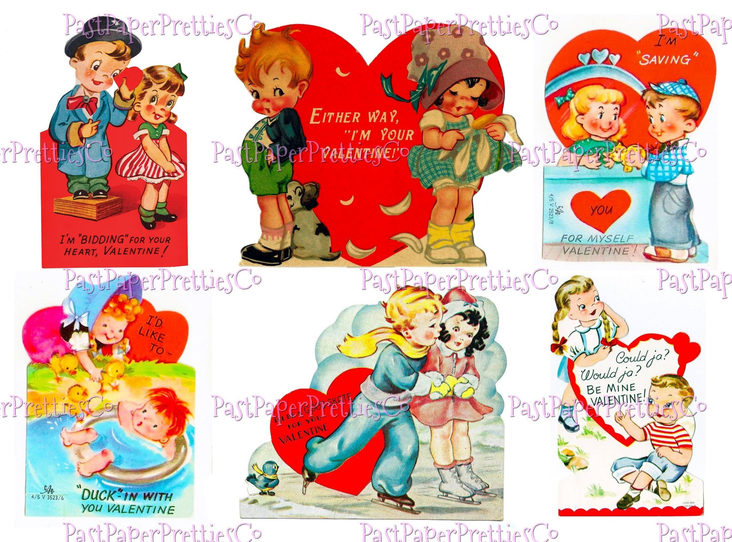 68 Vintage Cute Valentine Couples Little Sweethearts Card Collage Sheets Boys Girls In Love Printable PDF Instant Digital Download 300 dpi