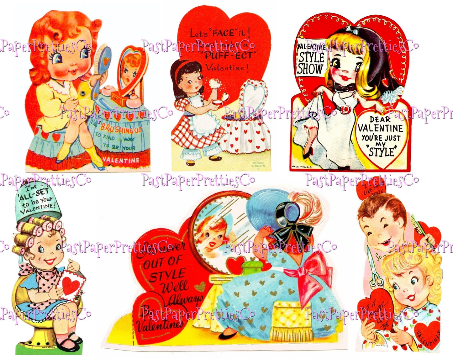Vintage Printable Valentine Ladies Girly Glam Beauty Fashion Self Care Themed Cards Collage Sheets PDF Instant Digital Download 24 Designs