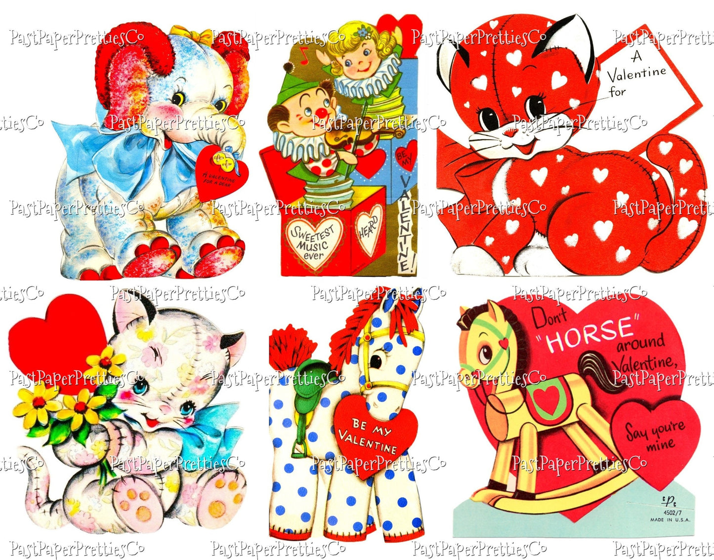 Vintage Soft Toy Valentines Day Cards Stuffed Animals Plushie Themed Collage Sheets Printable PDF Instant Digital Download 24 Images 2 Sizes