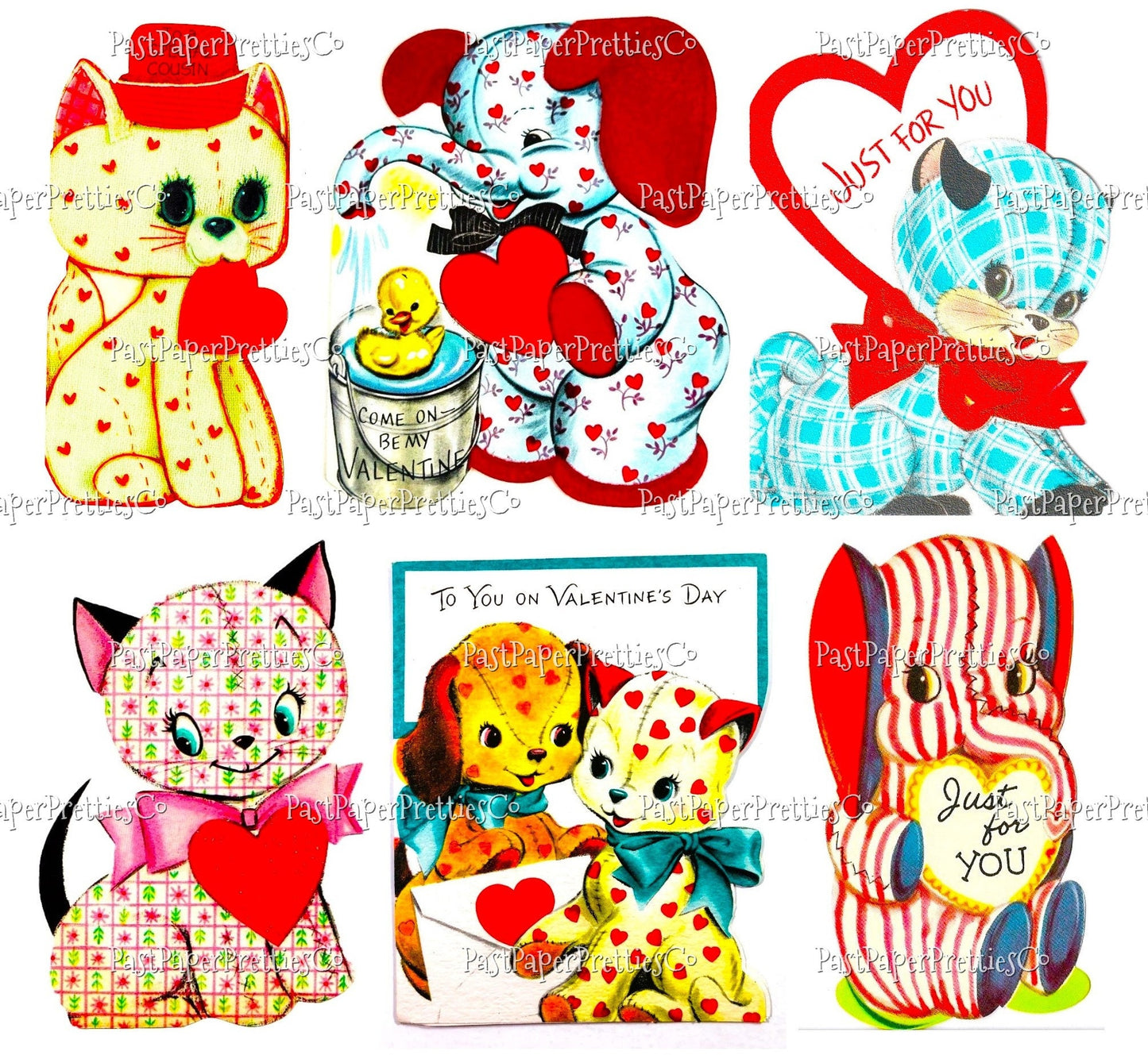 Vintage Soft Toy Valentines Day Cards Stuffed Animals Plushie Themed Collage Sheets Printable PDF Instant Digital Download 24 Images 2 Sizes