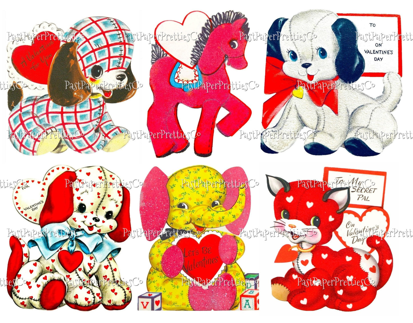 Vintage Soft Toy Valentines Day Cards Stuffed Animals Plushie Themed Collage Sheets Printable PDF Instant Digital Download 24 Images 2 Sizes