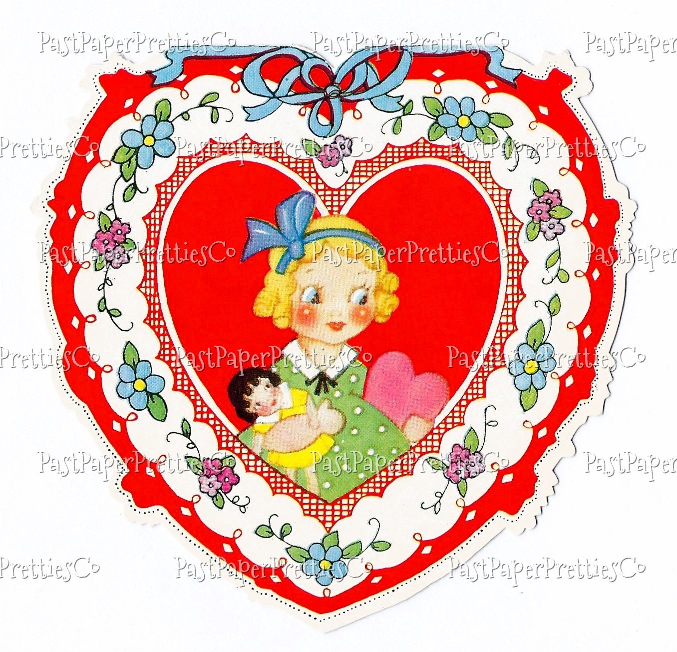 18 Vintage Printable Valentine Cards Big Eyed Kids Doily Collage and Single Images PDF Instant Digital Download Hearts & Squares JPEG PNG