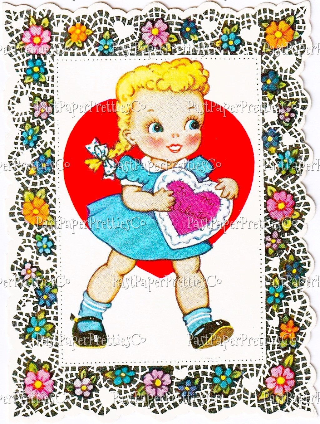 18 Vintage Printable Valentine Cards Big Eyed Kids Doily Collage and Single Images PDF Instant Digital Download Hearts & Squares JPEG PNG