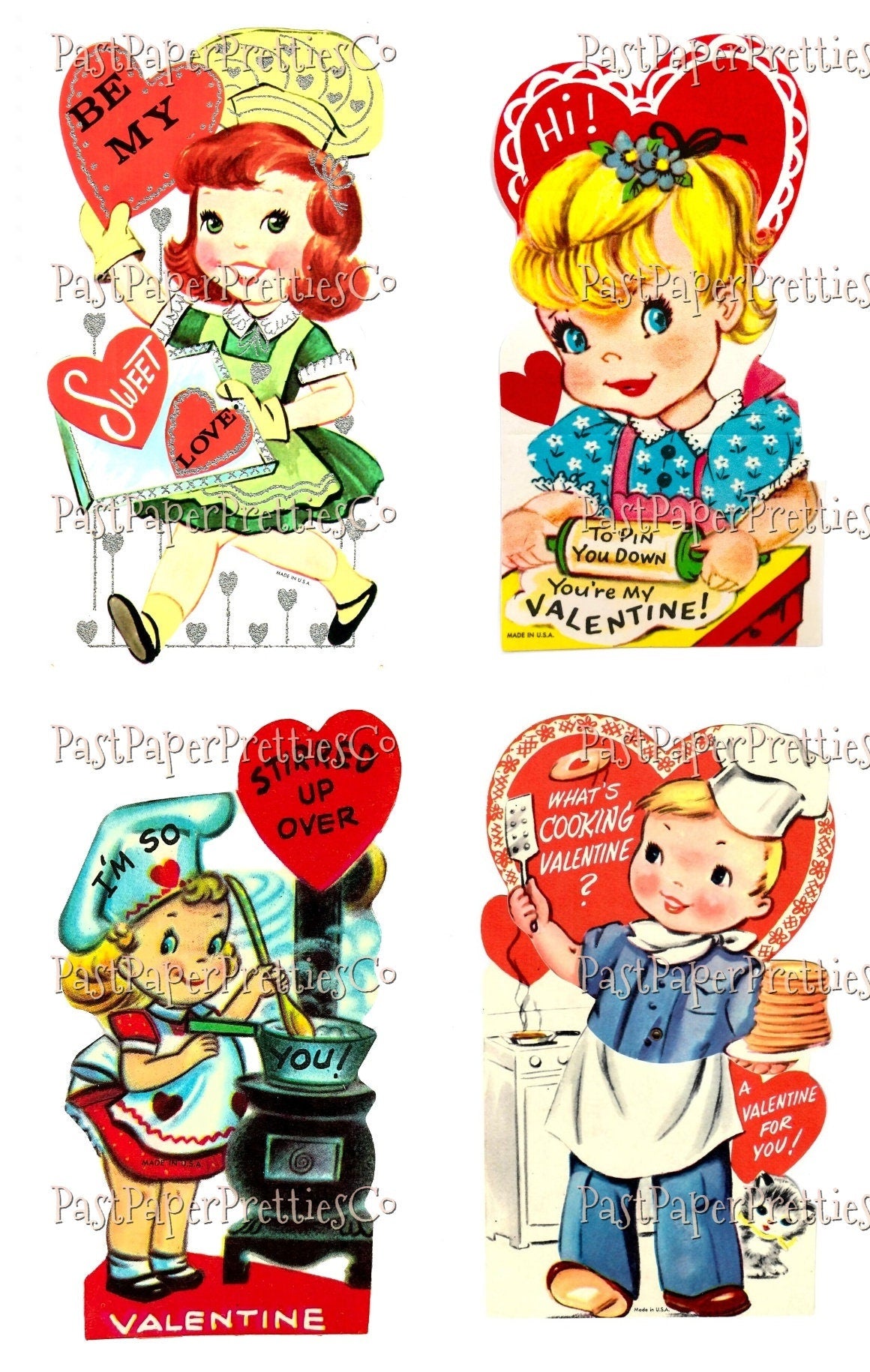 48 Vintage Cooking Valentines Day Cards Cute Chefs Bakers Baking Collage Sheets Printable PDF Instant Digital Download Retro Kitchen Themed