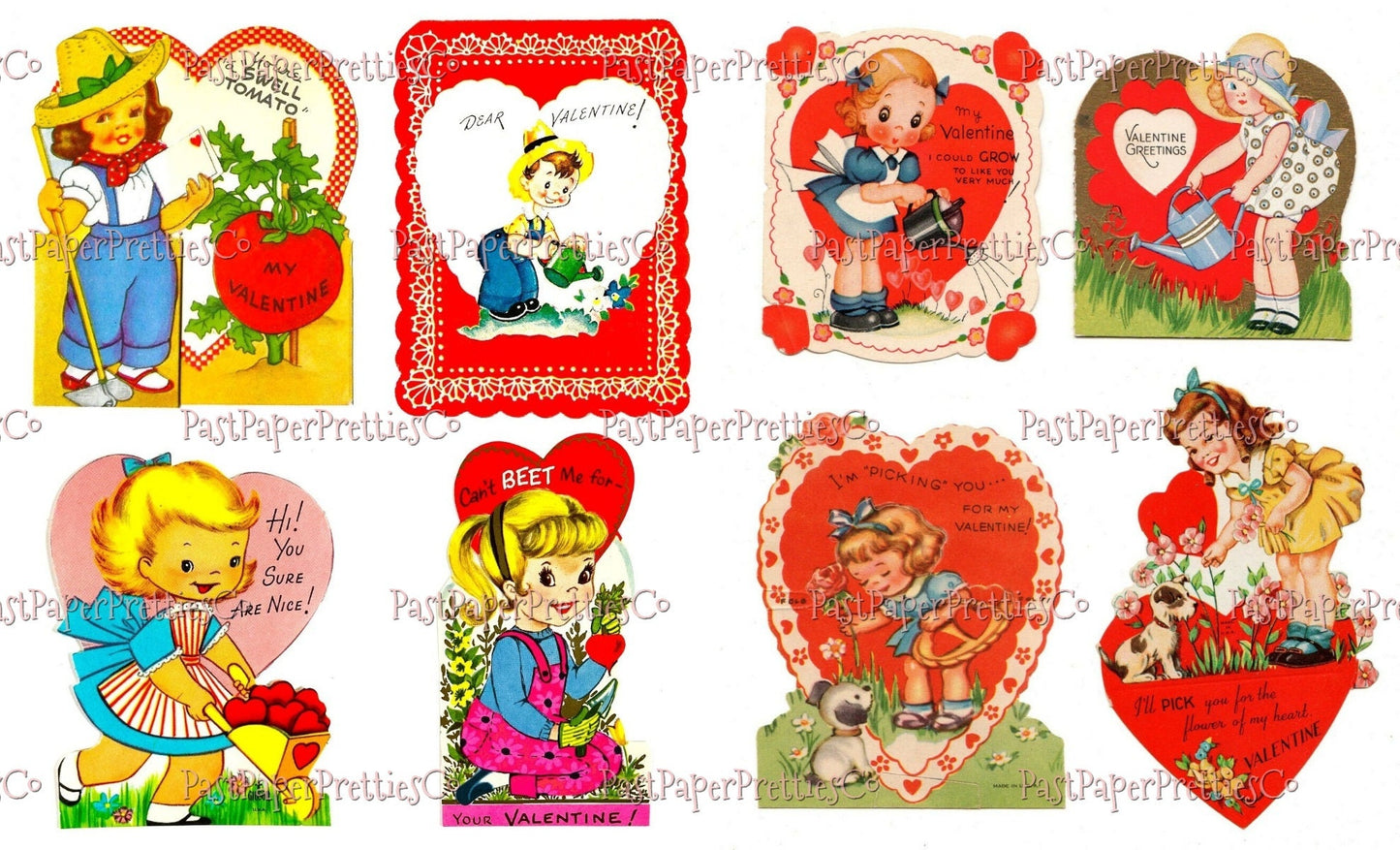 Vintage Printable Valentines Day Cards 16 Cute Little Gardening Girls Boys Animals Collage Sheets PDF Instant Digital Download Garden Themed