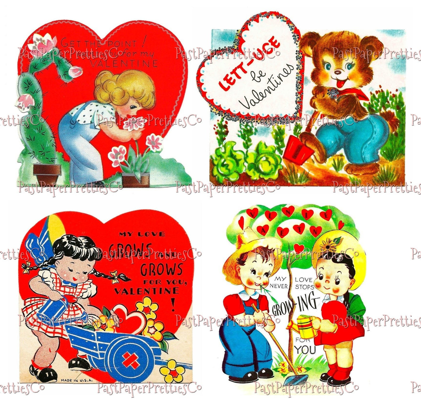 Vintage Printable Valentines Day Cards 16 Cute Little Gardening Girls Boys Animals Collage Sheets PDF Instant Digital Download Garden Themed