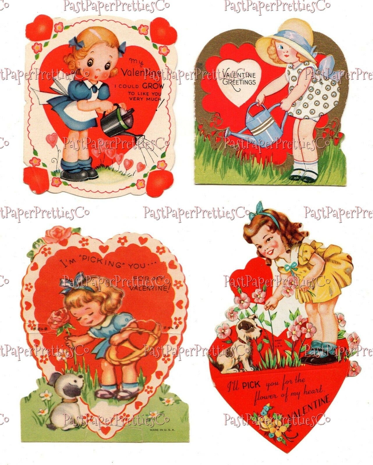 Vintage Printable Valentines Day Cards 16 Cute Little Gardening Girls Boys Animals Collage Sheets PDF Instant Digital Download Garden Themed