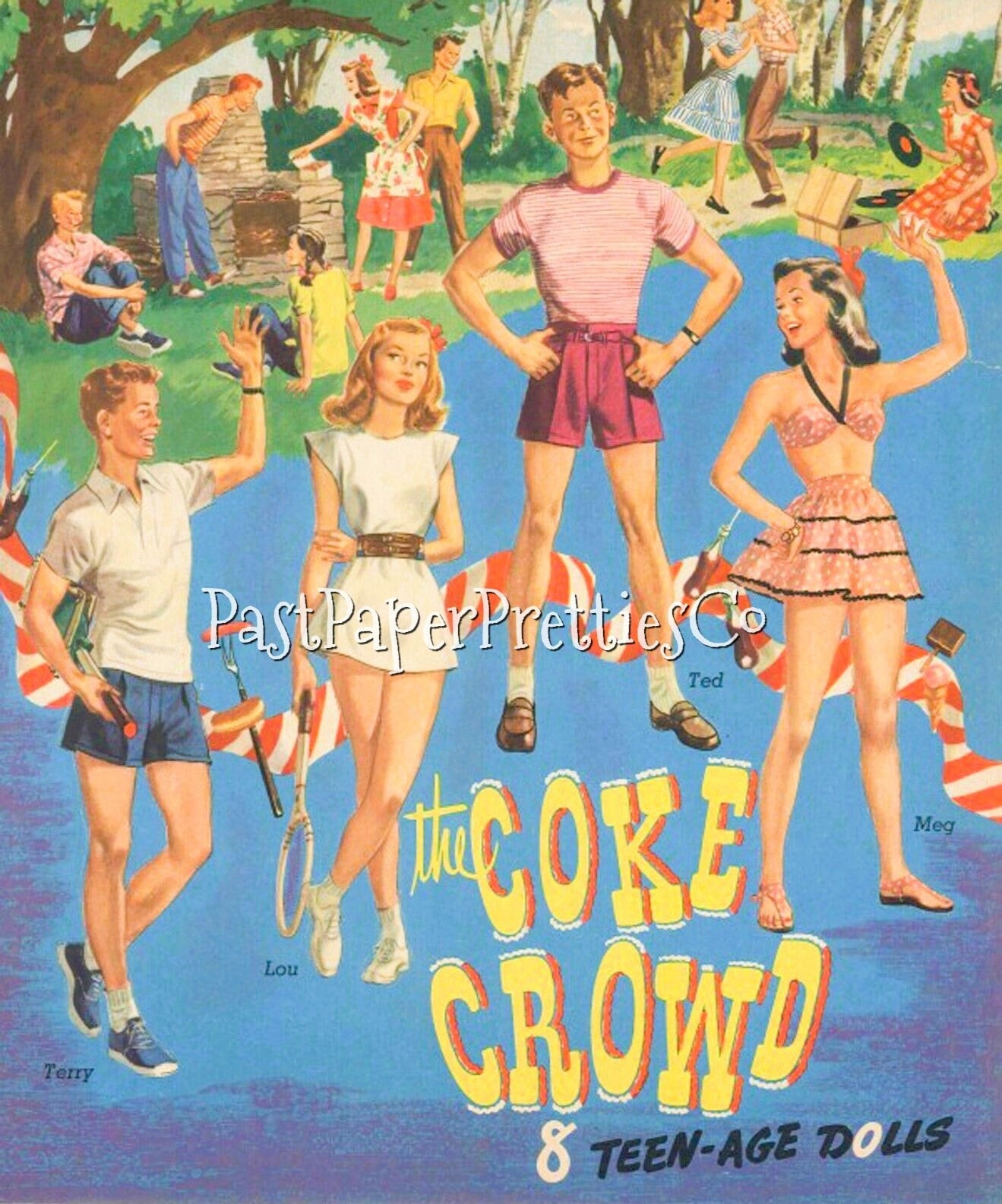 Vintage Paper Dolls The Coke Crowd 8 Teenager Dolls 1946 Printable PDF Instant Digital Download Boy Girl Teen Friends Clip Art