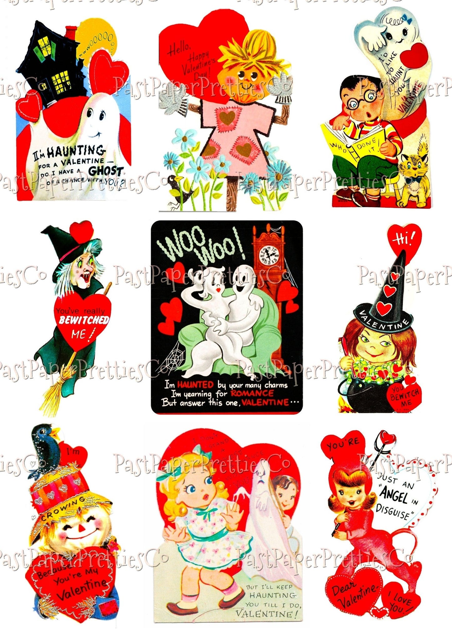 72 Vintage Printable Retro Halloween Valentine Cards Collage Sheets Cute Spooky Images PDF Instant Digital Download ALL Halloween Themed