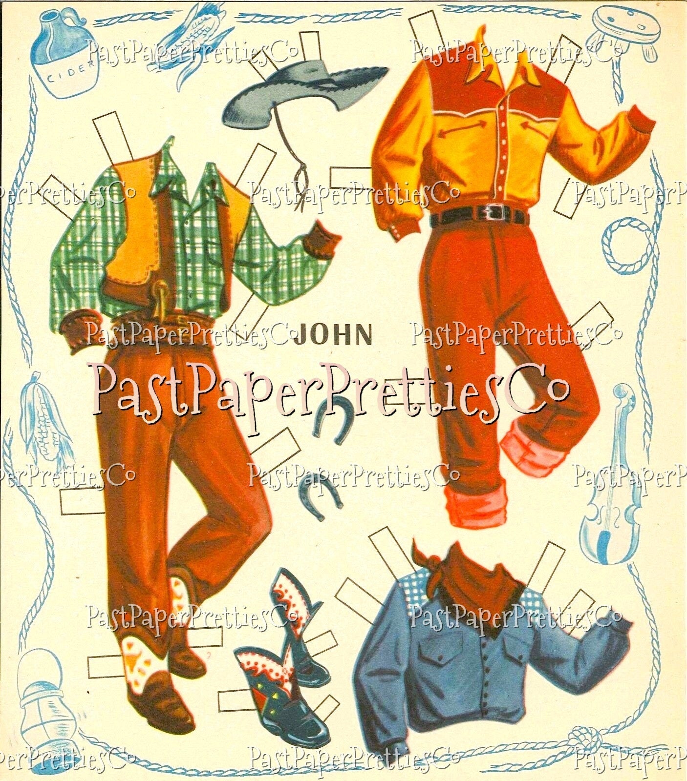 Vintage Paper Dolls Country Jamboree Doll Book 1950s Printable PDF Instant Digital Download 4 Country Western Dancers Hoedown Clip Art