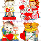 35 Vintage Printable Valentines Day Cards Needlework Cuties Collages PDF Instant Digital Download Knitting Crochet Sewing Quilting Themed