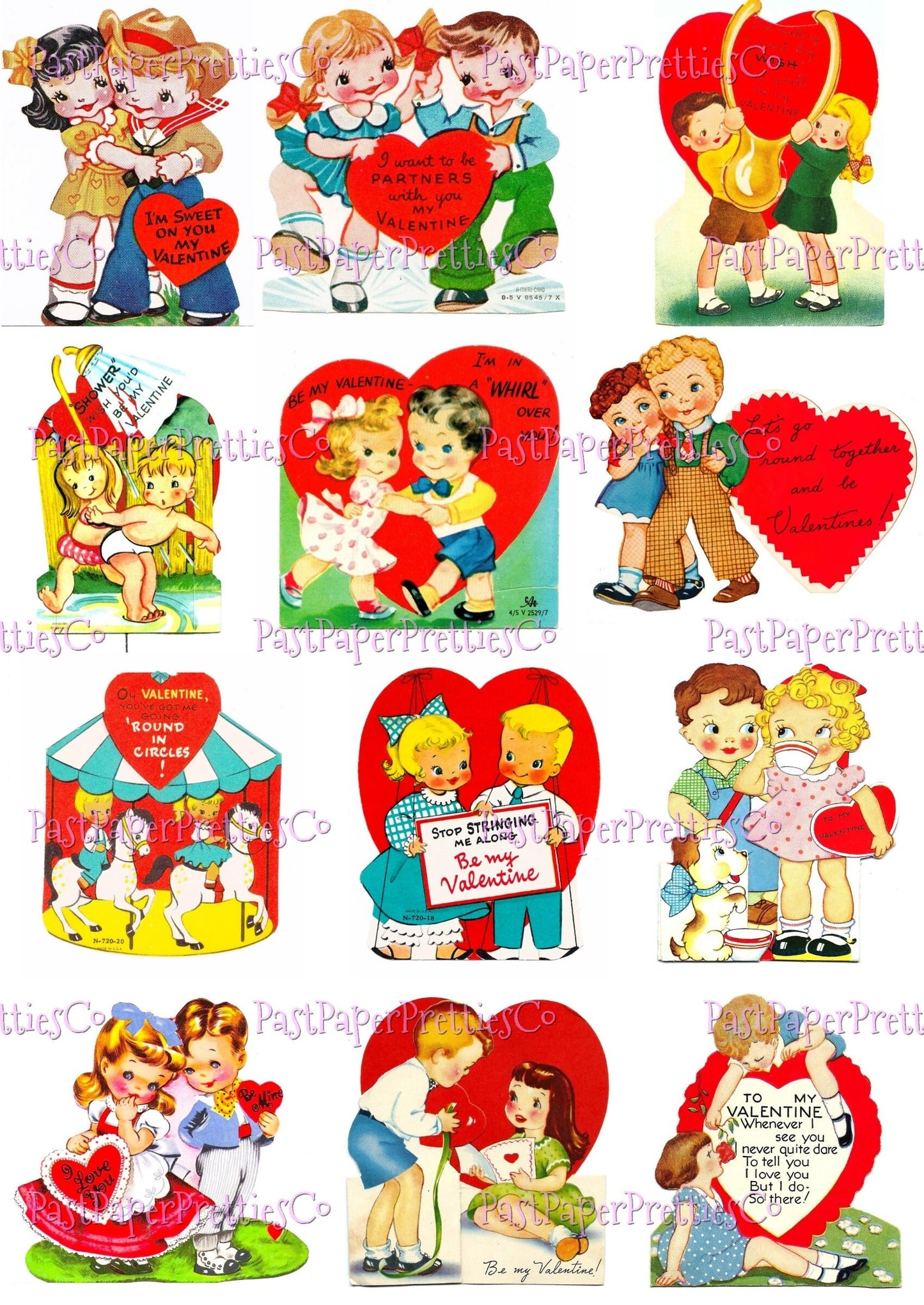 68 Vintage Cute Valentine Couples Little Sweethearts Card Collage Sheets Boys Girls In Love Printable PDF Instant Digital Download 300 dpi