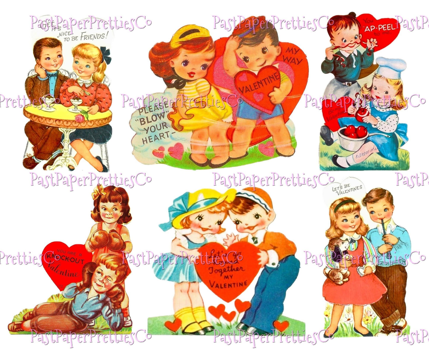 68 Vintage Cute Valentine Couples Little Sweethearts Card Collage Sheets Boys Girls In Love Printable PDF Instant Digital Download 300 dpi