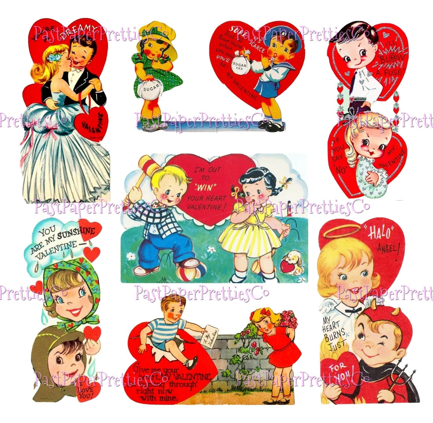 68 Vintage Cute Valentine Couples Little Sweethearts Card Collage Sheets Boys Girls In Love Printable PDF Instant Digital Download 300 dpi