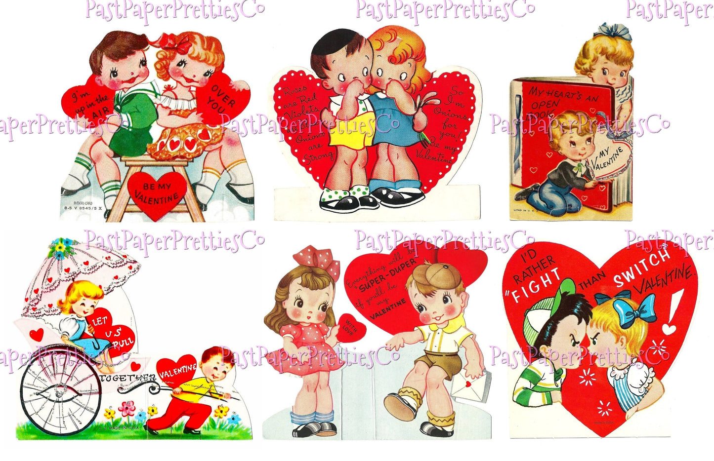 68 Vintage Cute Valentine Couples Little Sweethearts Card Collage Sheets Boys Girls In Love Printable PDF Instant Digital Download 300 dpi