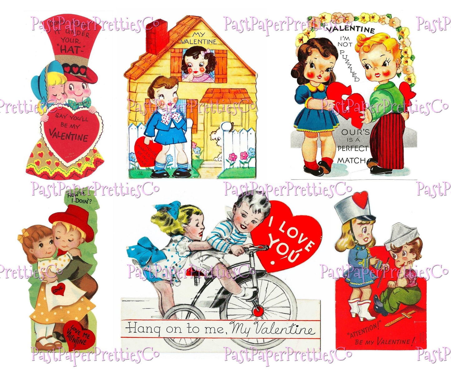 68 Vintage Cute Valentine Couples Little Sweethearts Card Collage Sheets Boys Girls In Love Printable PDF Instant Digital Download 300 dpi