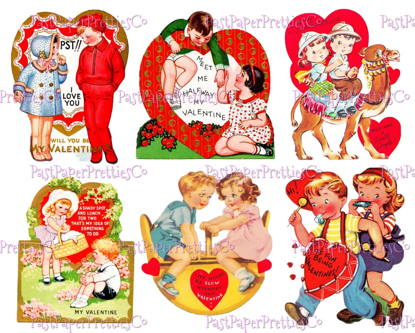 68 Vintage Cute Valentine Couples Little Sweethearts Card Collage Sheets Boys Girls In Love Printable PDF Instant Digital Download 300 dpi