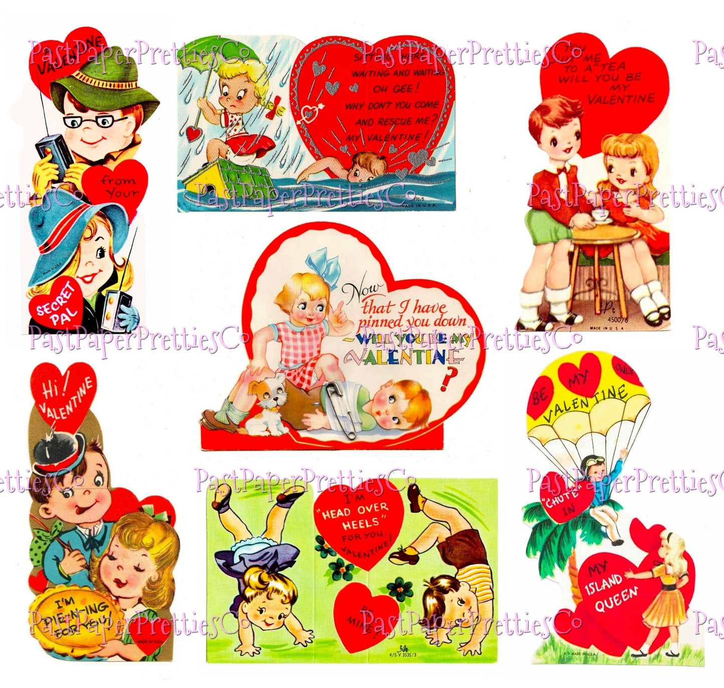 68 Vintage Cute Valentine Couples Little Sweethearts Card Collage Sheets Boys Girls In Love Printable PDF Instant Digital Download 300 dpi