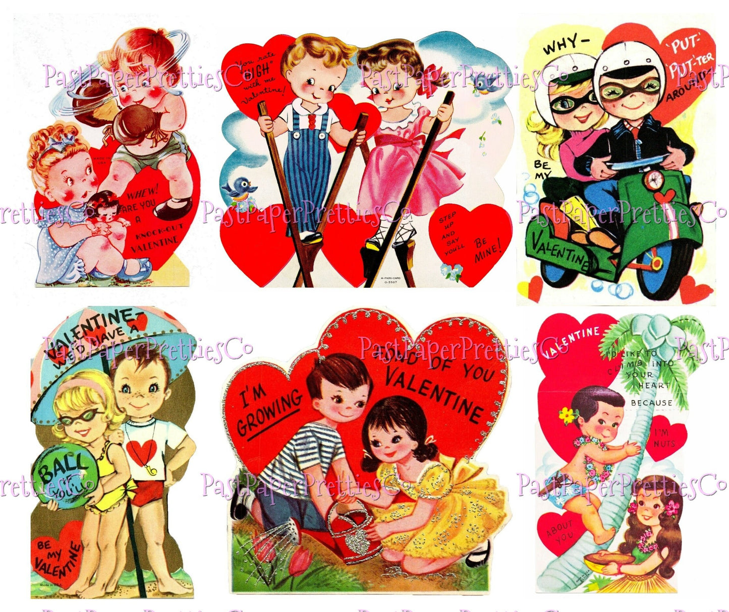 68 Vintage Cute Valentine Couples Little Sweethearts Card Collage Sheets Boys Girls In Love Printable PDF Instant Digital Download 300 dpi