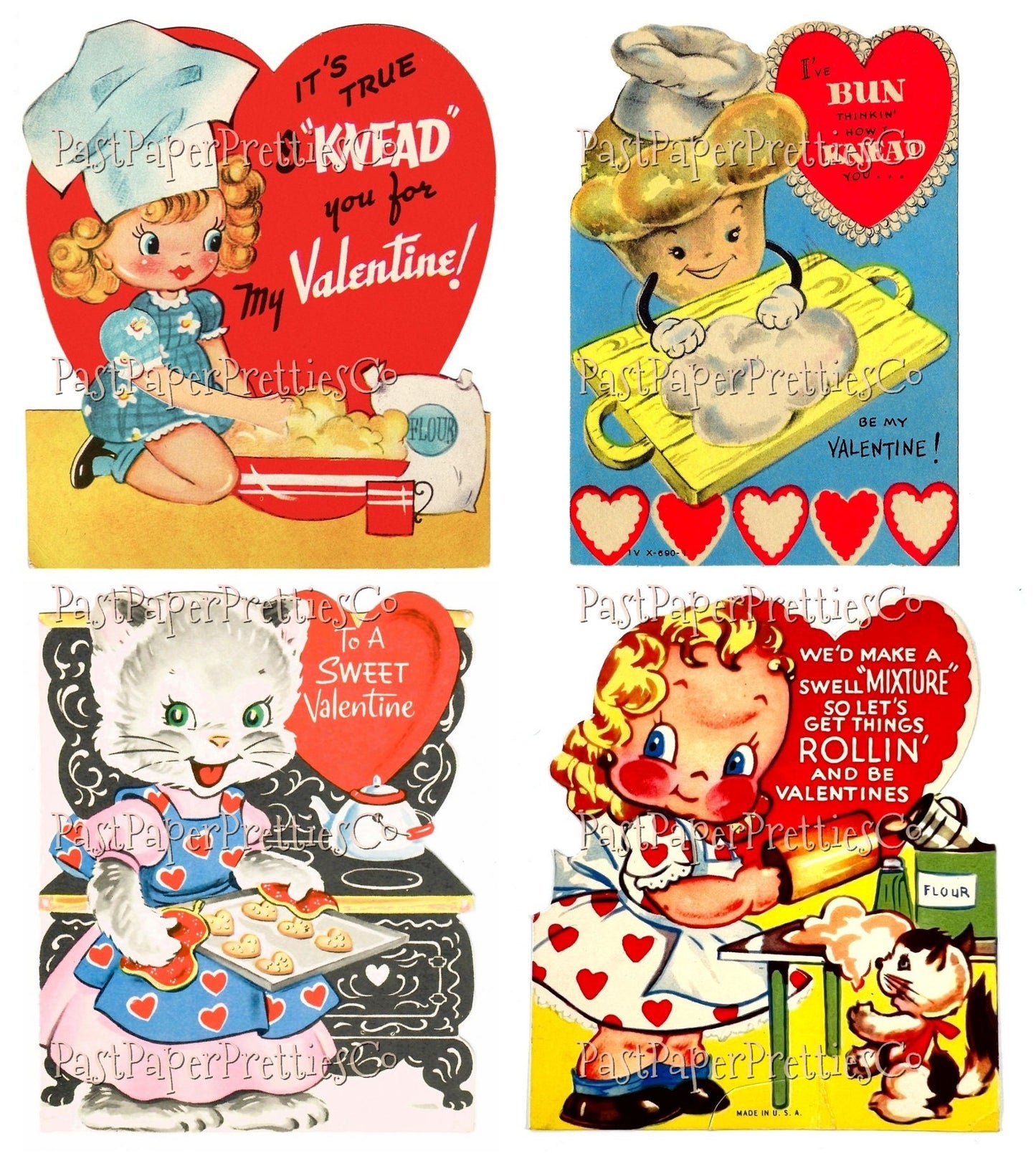 48 Vintage Cooking Valentines Day Cards Cute Chefs Bakers Baking Collage Sheets Printable PDF Instant Digital Download Retro Kitchen Themed