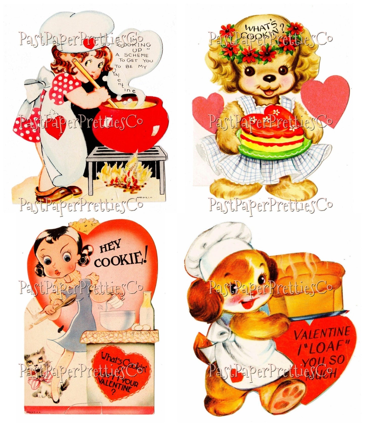 48 Vintage Cooking Valentines Day Cards Cute Chefs Bakers Baking Collage Sheets Printable PDF Instant Digital Download Retro Kitchen Themed