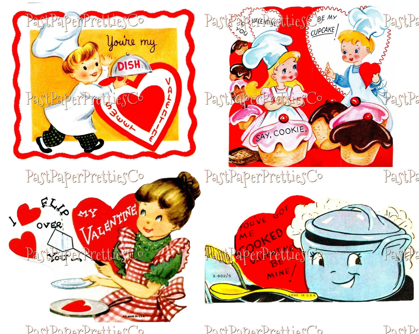 48 Vintage Cooking Valentines Day Cards Cute Chefs Bakers Baking Collage Sheets Printable PDF Instant Digital Download Retro Kitchen Themed