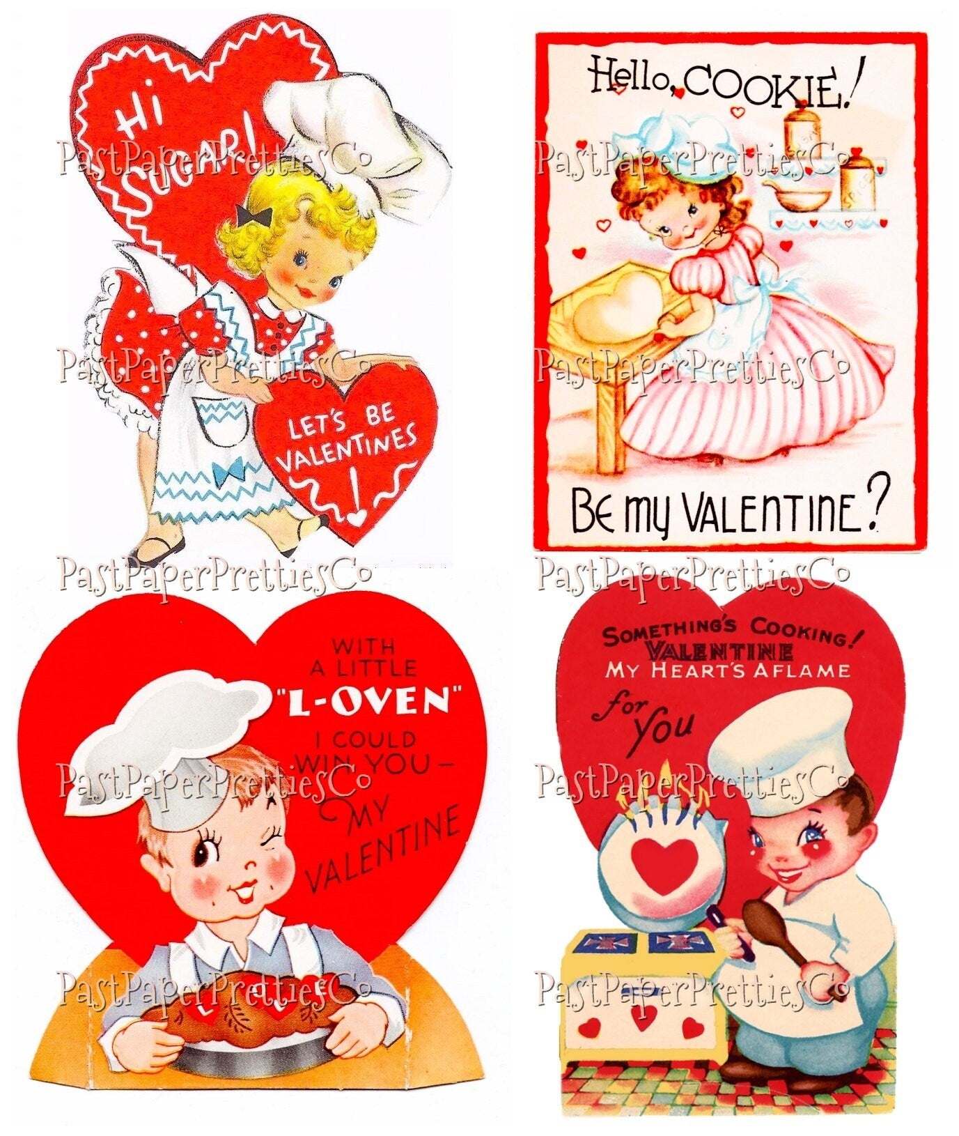 48 Vintage Cooking Valentines Day Cards Cute Chefs Bakers Baking Collage Sheets Printable PDF Instant Digital Download Retro Kitchen Themed